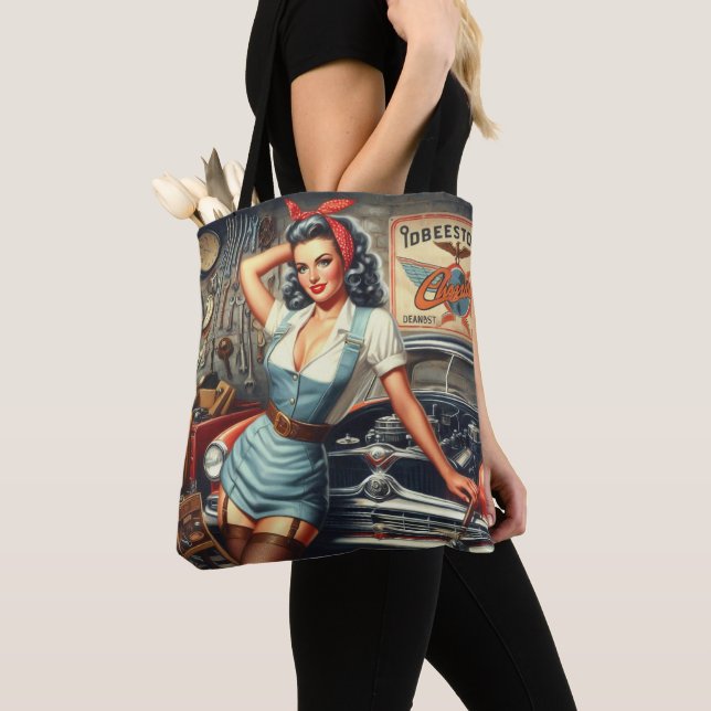 Bolso De Tela Vintage Mechanic Pin Up (Detalle)
