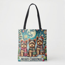 Bolso De Tela Vintage Merry Christmas Terrier Yorskhire Yorkie