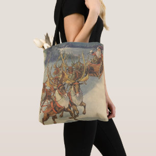 Bolso De Tela Vintage Navidad Santa Claus Sleigh con renos