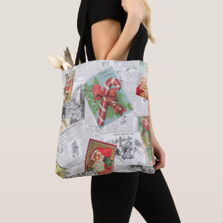 Bolso De Tela Vintage Newspaper Christmas Card Collage Tote