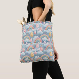 Bolso De Tela Vintage Pastel Rainbow Easter Eggs with Clouds