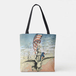 Bolso De Tela Vintage Patriótico, Dama, Águila con Bandera Ameri