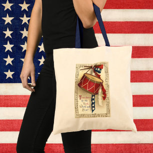 Bolso De Tela Vintage Patriótico, Tambores con Notas Musicales