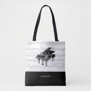 Bolso De Tela Vintage Piano Music Scores Black & White Tote Bag