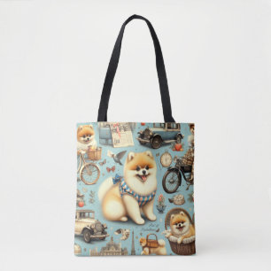 Bolso De Tela Vintage Pomeranian Seamless Ilustracion
