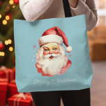Bolso De Tela Vintage Retro Santa Claus Blue Merry Christmas<br><div class="desc">Lleve consigo el espíritu de las vacaciones dondequiera que vaya con esta bolsa de tocador retro vintage de Santa Claus. Con un clásico ilustracion de Santa sobre un fondo azul con las palabras "Feliz Navidad", esta bolsa de tote es perfecta para viajes de compras festivos, regalos de vacaciones o para...</div>
