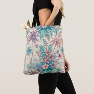 Bolso De Tela Vintage Retro Tropical Palm Tree & Floral Garden