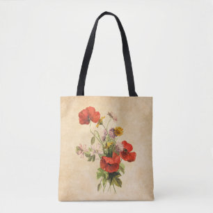 Bolso De Tela Vintage Rustic Red Poppies Wild Flowers Beige