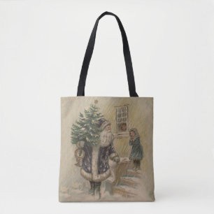 Bolso De Tela Vintage Santa Nieve Árbol de Navidad