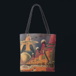 Bolso De Tela Vintage Science Ficción Futurista City Volador Aut<br><div class="desc">Imagen de ficción de ilustracion de viajes y transporte con historietas clásicas retro de ciencia ficción en un entorno urbano con una ciudad del futuro. Los edificios arquitectónicos tienen forma de conos y los vehículos vuelan en el cielo como pájaros mientras las multitudes se mueven a través de la metrópolis....</div>