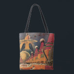 Bolso De Tela Vintage Science Ficción Futurista City Volador Aut<br><div class="desc">Imagen de ficción de ilustracion de viajes y transporte con historietas clásicas retro de ciencia ficción en un entorno urbano con una ciudad del futuro. Los edificios arquitectónicos tienen forma de conos y los vehículos vuelan en el cielo como pájaros mientras las multitudes se mueven a través de la metrópolis....</div>