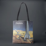 Bolso De Tela Vintage Science Fiction Desert Planet con cohetes<br><div class="desc">Fácil de personalizar en la bolsa de tote, ¡sólo agrega tu nombre! Ilustracion vintage futurista en el espacio exterior y planetas ciencia ficción imagen del cohete. Un cohete de ciencia ficción de viajes y transporte retro en un planeta extranjero o una luna con astronautas explorando el terreno en este desconocido...</div>