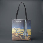Bolso De Tela Vintage Science Fiction Desert Planet con cohetes<br><div class="desc">Fácil de personalizar en la bolsa de tote, ¡sólo agrega tu nombre! Ilustracion vintage futurista en el espacio exterior y planetas ciencia ficción imagen del cohete. Un cohete de ciencia ficción de viajes y transporte retro en un planeta extranjero o una luna con astronautas explorando el terreno en este desconocido...</div>