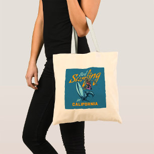 Bolso De Tela Vintage Skeleton Surfing California Beach