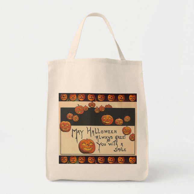 Bolso De Tela Vintage Sonriente Halloween Jack o'Lanterns (Frente)