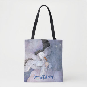 Bolso De Tela Vintage Special Delivery Stork Baby Shower