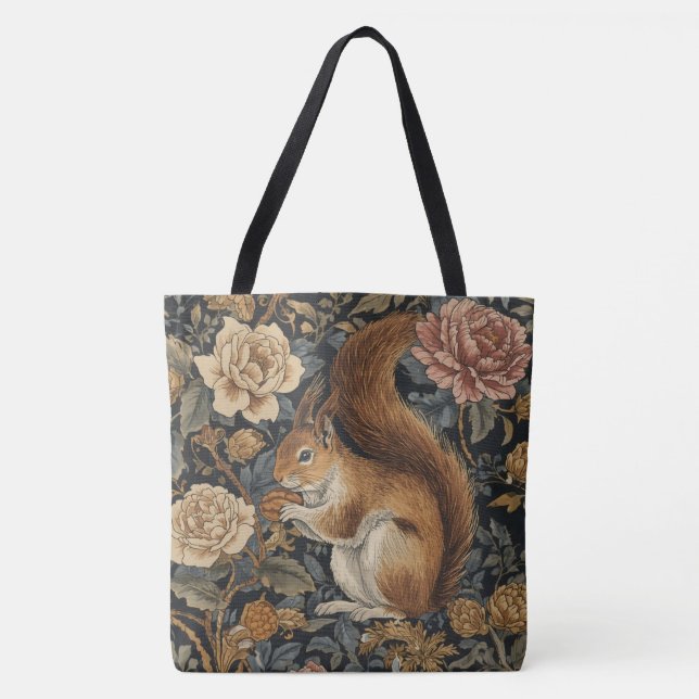 Bolso De Tela Vintage Squirrel and Flowers Pattern  (Anverso)
