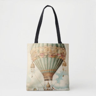 Bolso De Tela Vintage Steampunk Blue Hot Air Balloon