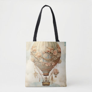 Bolso De Tela Vintage Steampunk Floral Blue Hot Air Balloon (2)