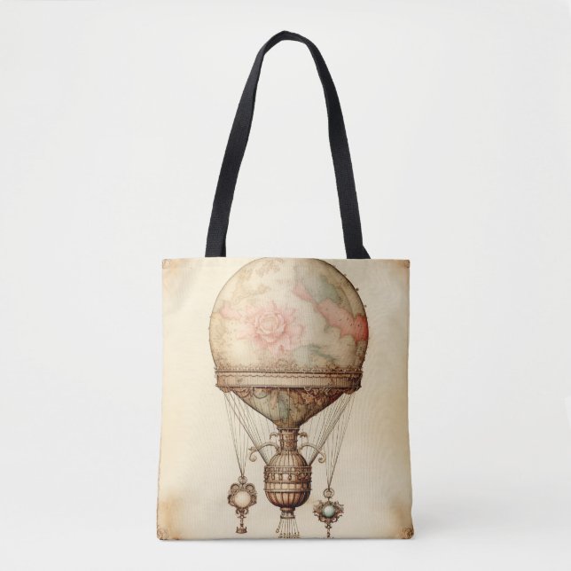 Bolso De Tela Vintage Steampunk Floral Hot Air Balloon (Anverso)