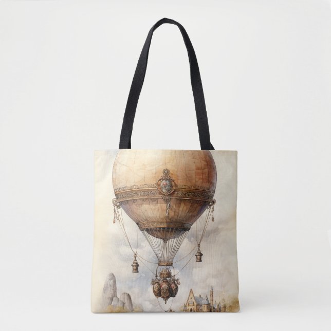 Bolso De Tela Vintage Steampunk Hot Air Balloon (Anverso)
