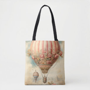 Bolso De Tela Vintage Steampunk Pink Floral Hot Air Balloon
