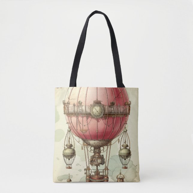 Bolso De Tela Vintage Steampunk Pink Hot Air Balloon (2) (Anverso)