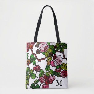 Bolso De Tela Vintage Tiffany Vidrio Manchado Rosas rosadas y ro