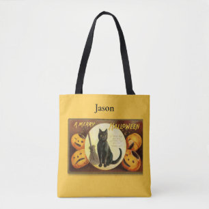 Bolso De Tela Vintage Un Gato Negro De Feliz Halloween