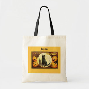 Bolso De Tela Vintage Un Gato Negro De Feliz Halloween
