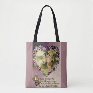 Bolso De Tela Vintage Valentine Cherub y Violets
