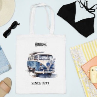 Bolso De Tela Vintage Van in Delft Blue personalizable