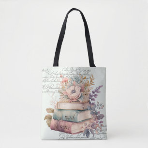Bolso De Tela Vintage Watercolor Floral Book Lover