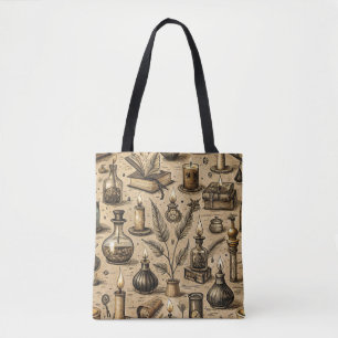 Bolso De Tela Vintage Witchcraft Books & Candles Pattern
