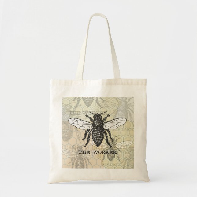 Bolso De Tela Vintage Worker Bee Ilustracion Art (Frente)