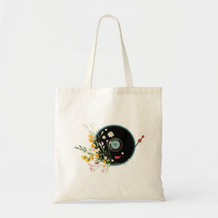 Bolso De Tela Vinyl Record, floral, ruso de los viejos, música f
