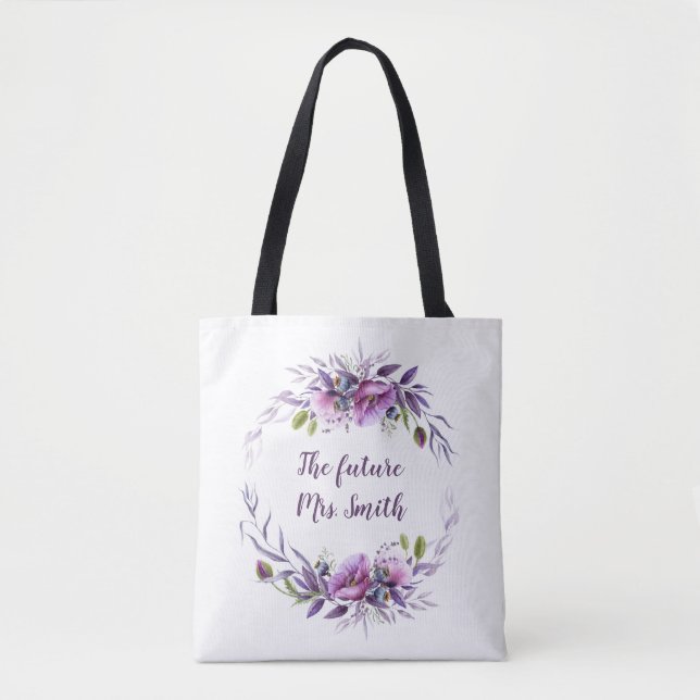 Bolso De Tela Violet Lavender Purple Floral Futuro Sra. Bridal | (Anverso)