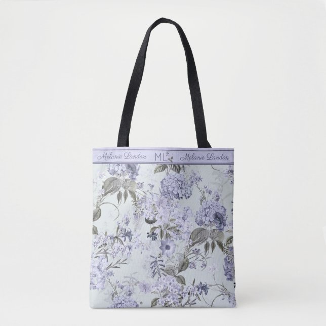 Bolso De Tela Violet & Mint Hydrangea & Lilacs Personalized Tote (Anverso)