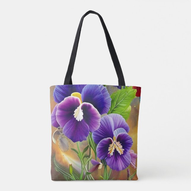 Bolso De Tela Violet Purple Pansies (Reverso)