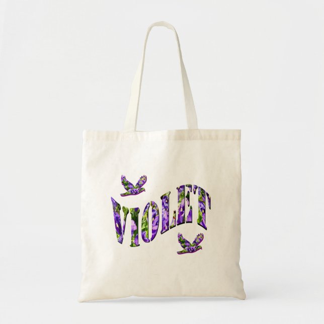 Bolso De Tela Violeta, Nombre De Chicas Hecho Con Pansias Morada (Frente)