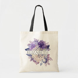 Bolso De Tela Violeta y Blanco Floral Monograma Nombre Dama de H