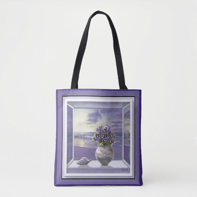 Bolso De Tela violetas en tarro lunar (Anverso)