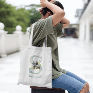 Bolso De Tela Violetas y Arlequín Azul Letra S