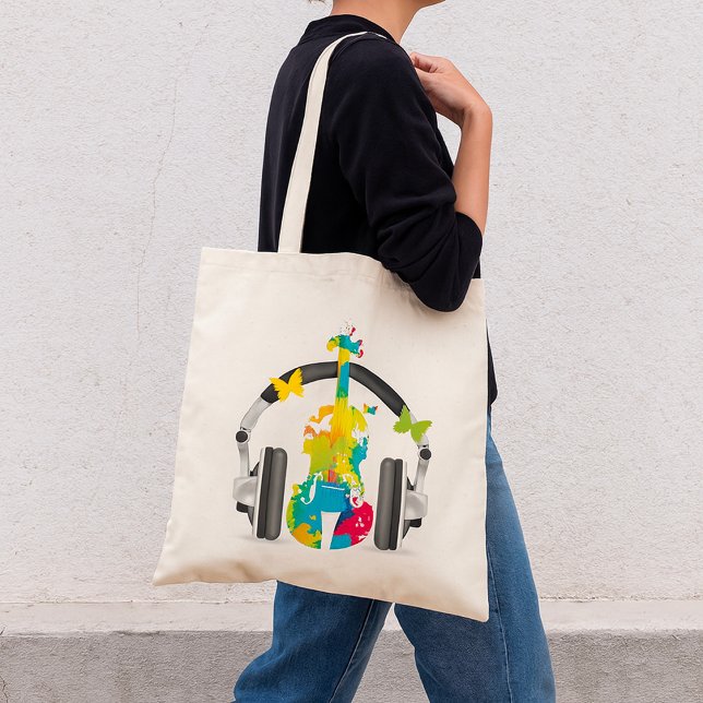 Bolso De Tela Violín abstracto con audífonos y arte musical (Subido por el creador)