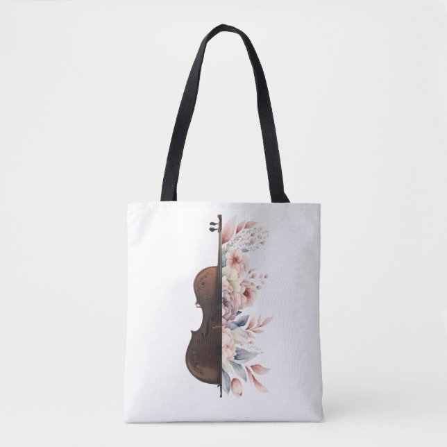 Bolso De Tela Violín con flores. (Anverso)