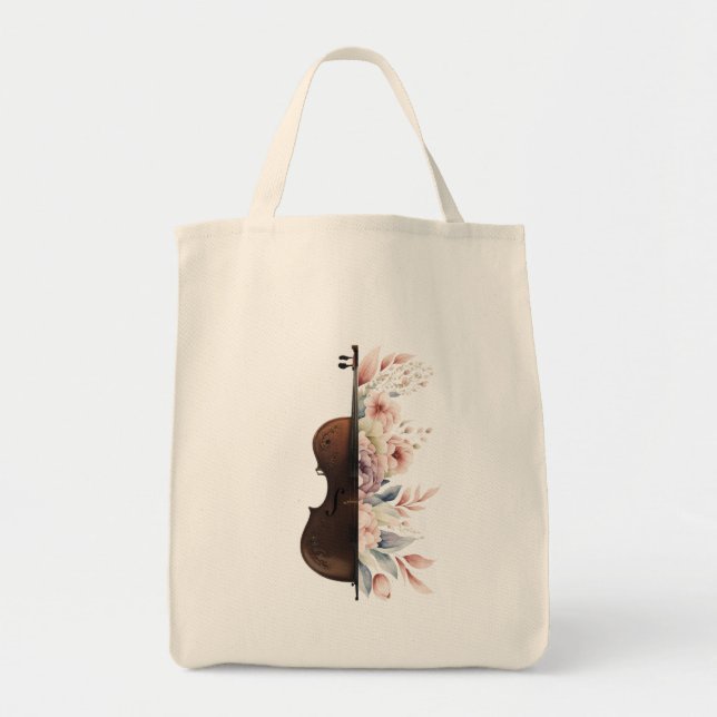 Bolso De Tela Violín con flores. (Frente)
