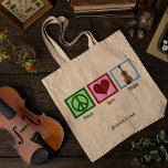 Bolso De Tela Violín de amor por la paz Cute violinista personal<br><div class="desc">Señal de paz,  corazón y violín en una bolsa de tote personalizada para un violinista. El violín del amor por la paz.</div>