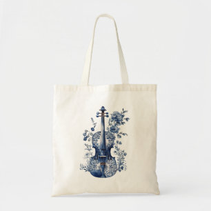 Bolso De Tela Violín de estilo Delft azul y blanco con flores