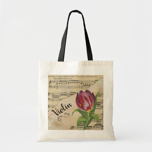 Bolso De Tela Violin Elegant Tulip Vintage Sheet (Frente)