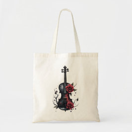 Bolso De Tela Violín negro gótico con rosas rojas